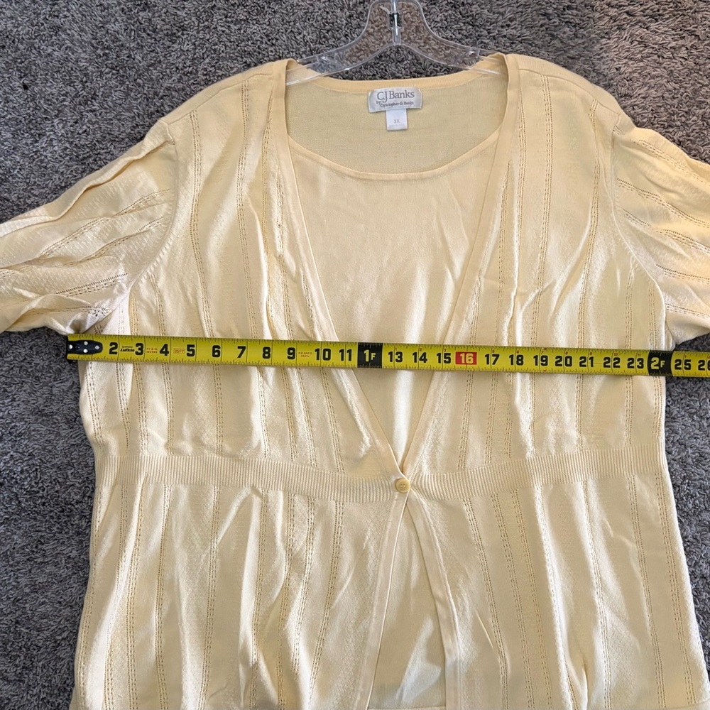 CJ Banks Soft Yellow Button-Front top / light sweater (3X) - Picture 4 of 7